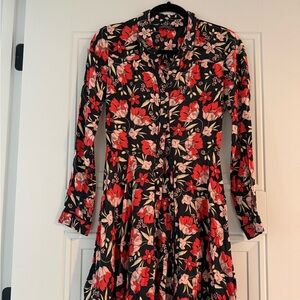 Zara Black and Red Floral Long Sleeve Dress